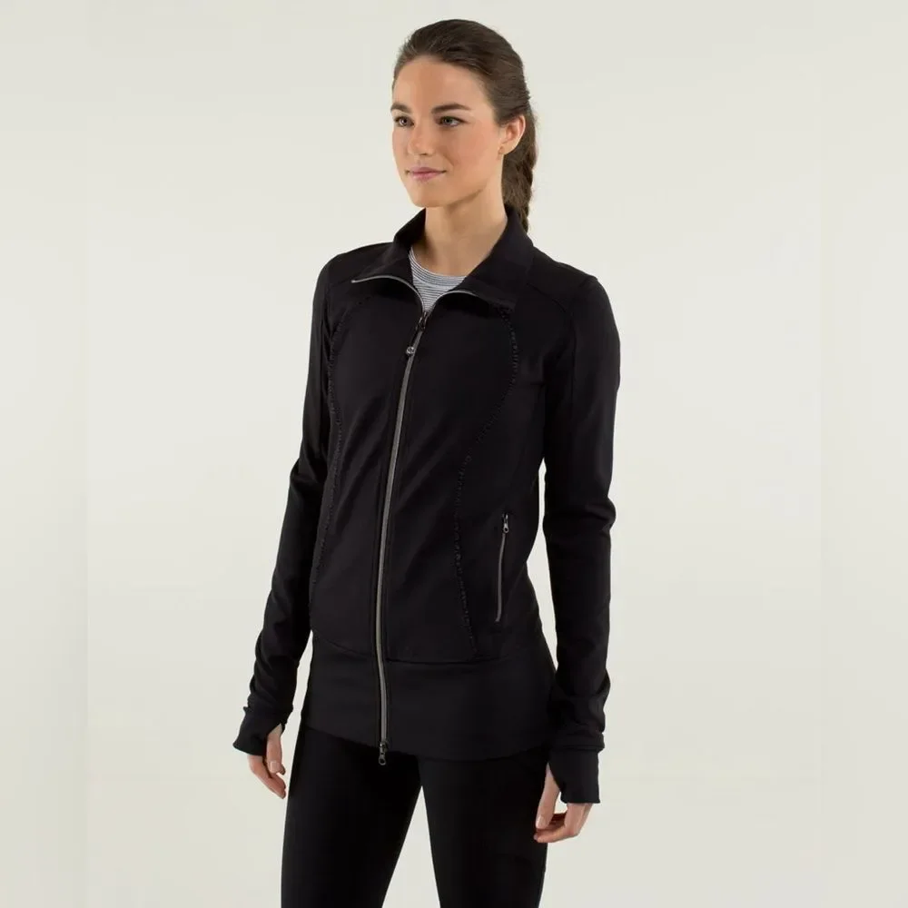 Lululemon Nice Asana Jacket *Ruffle Full Zip Black Jacket Size 4 - Picture 2 of 9